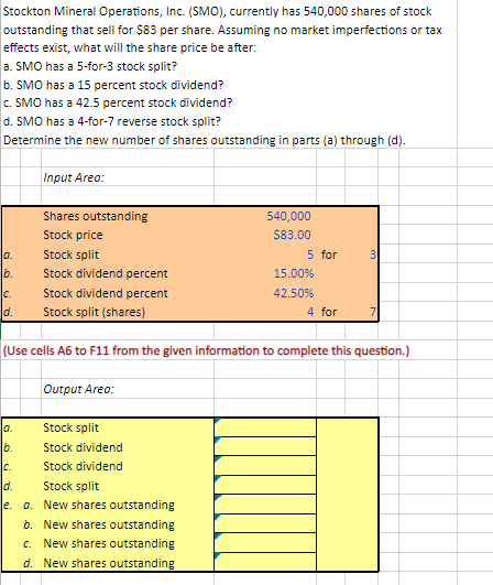 Please include excel functions so that I can better understand. Stockton Mineral