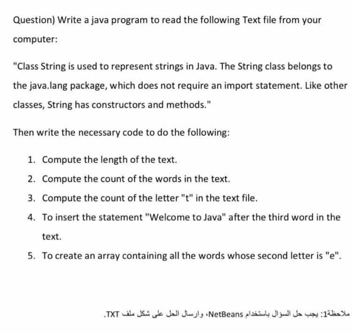  Question) Write a java program to read the following Text file