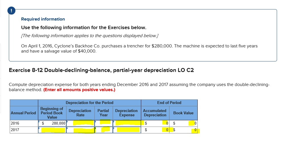  Required information Use the following information for the Exercises below The