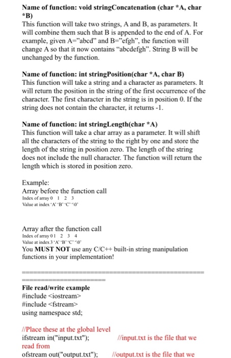  Name of function: void stringConcatenation (char *A, char This function will