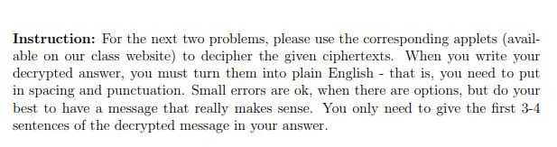  Instruction: For the next two problems, please use the corresponding applets