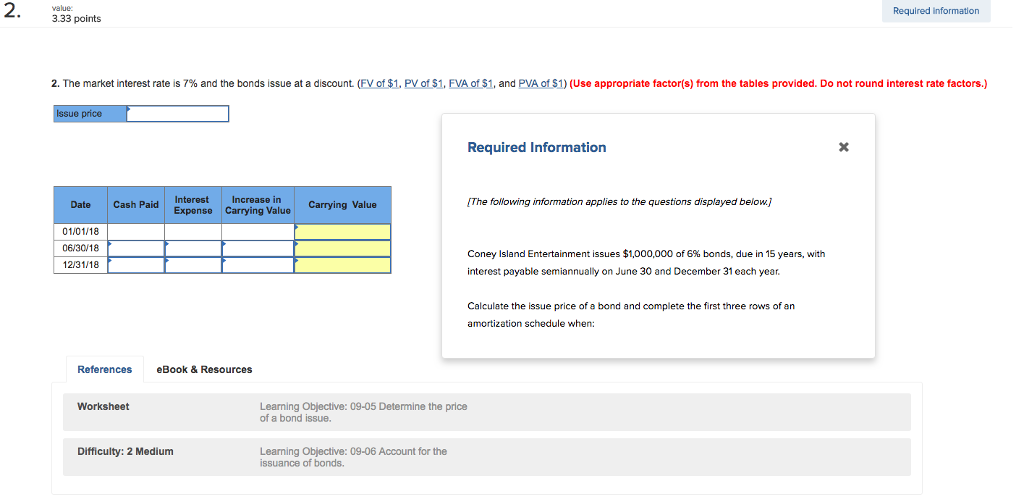 chapter 9: question 2 value Required information 3.33 points 2. The market