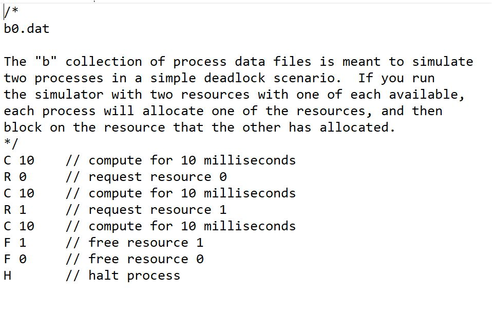 files ("b0.dat" and "b1.dat") in the distribution. Run the deadlock simulator with