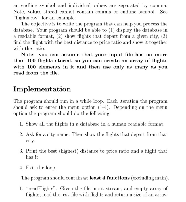 of flights in a following format. From 1 To Price ($) Distance