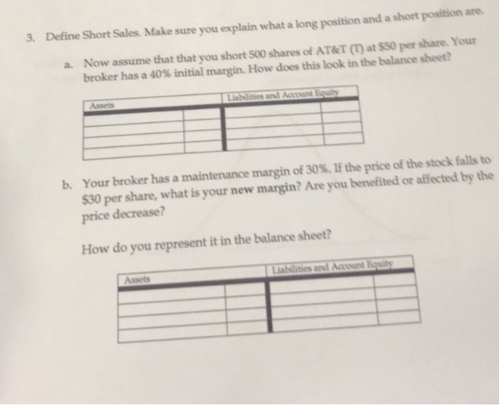  3. Define Short Sales. Make sure you explain what a long