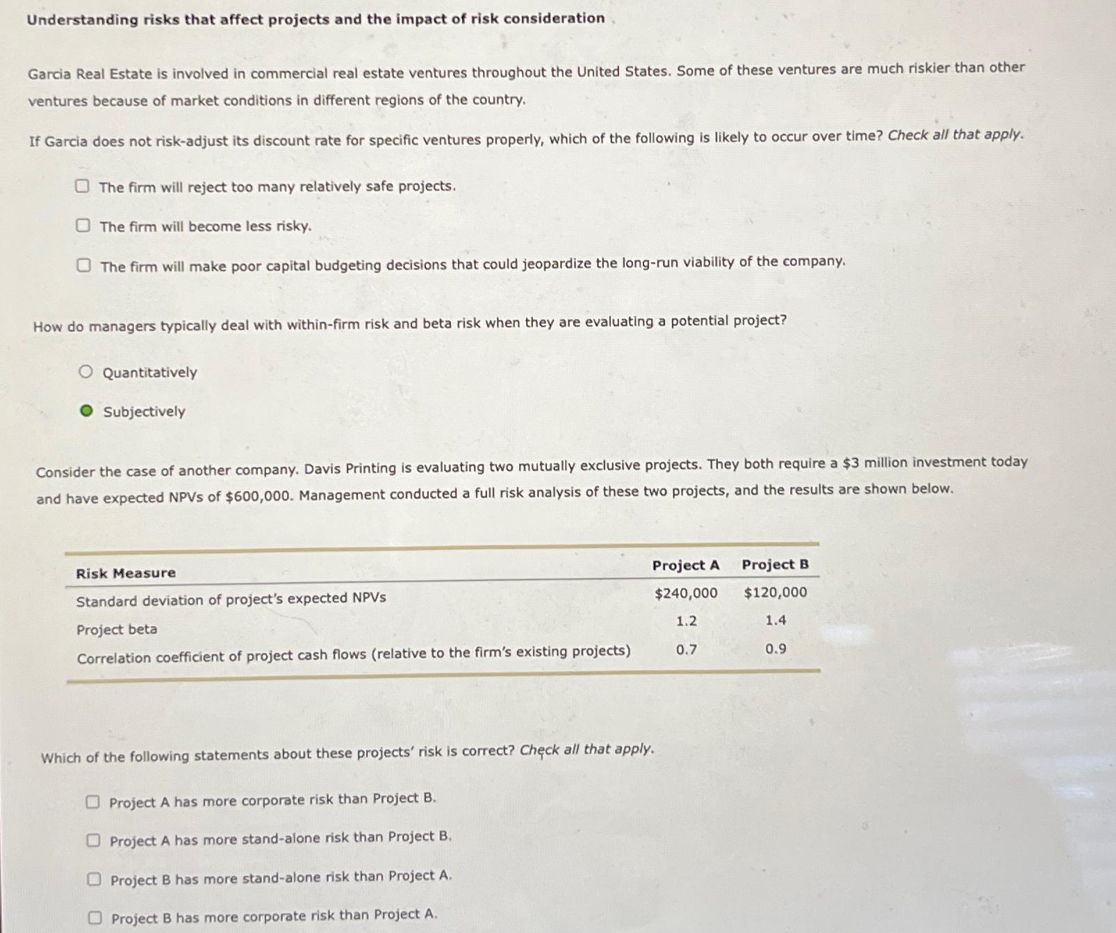  Understanding risks that affect projects and the impact of risk consideration