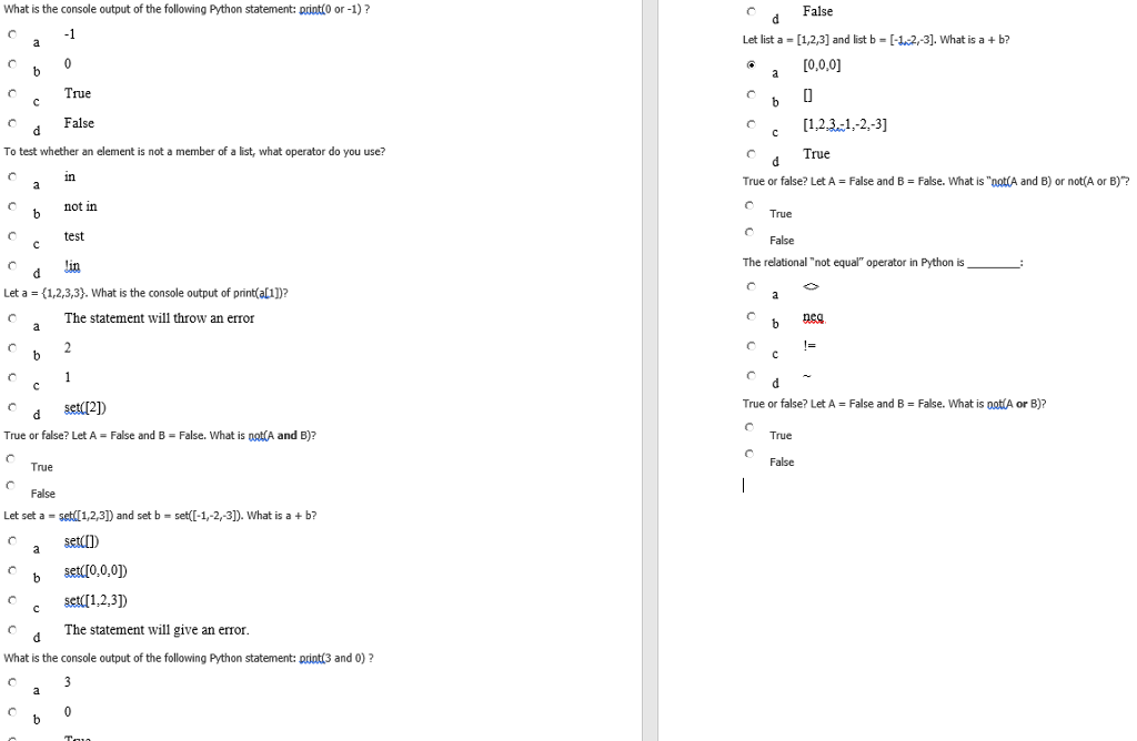 What is the console output of the following Python statement: print0
