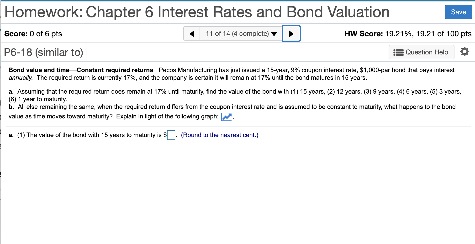  Save Homework: Chapter 6 Interest Rates and Bond Valuation Score: 0