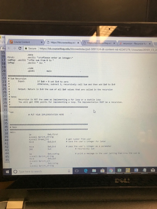  Program sum recursion on MIPS Assembly language without the Loop function