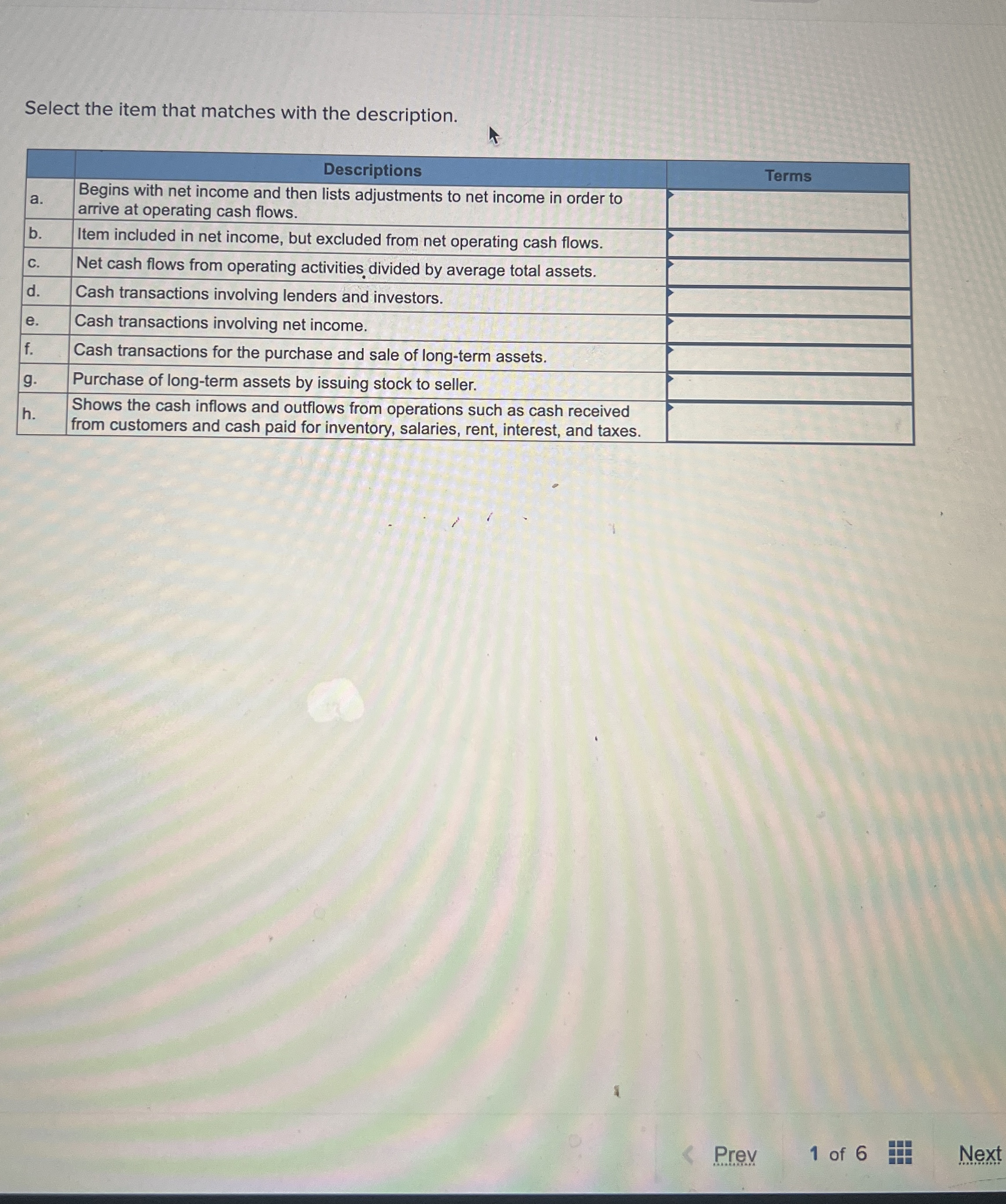  Select the item that matches with the description. \table[[,Descriptions,],[a.,\table[[Begins with net