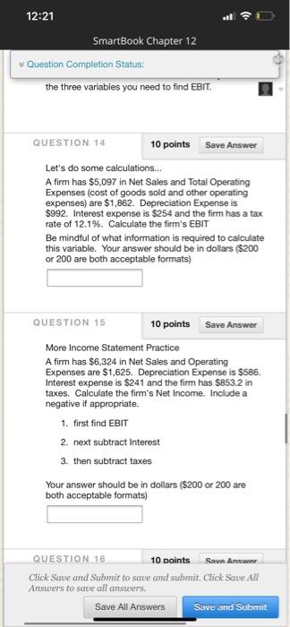  12:21 SmartBook Chapter 12 Question Completion Status: the three variables you