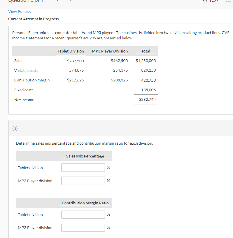 View Policies Current Attempt in Progress Personal Electronix sells computer tablets