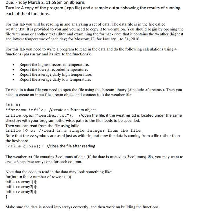  here is data Due: Friday March 2, 11:59pm on Bblearn Turn