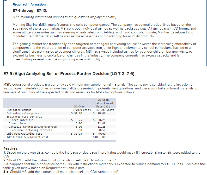 Required information E7-6 through E7-10. [The following information applies to the