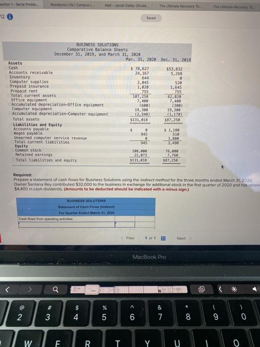 roblem-12 Santana Rey, owner of Business Solutions, decides to prepare a statement