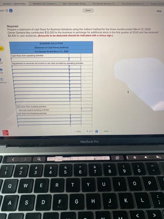 of cash flows for her business using the following financial data BUSINESS