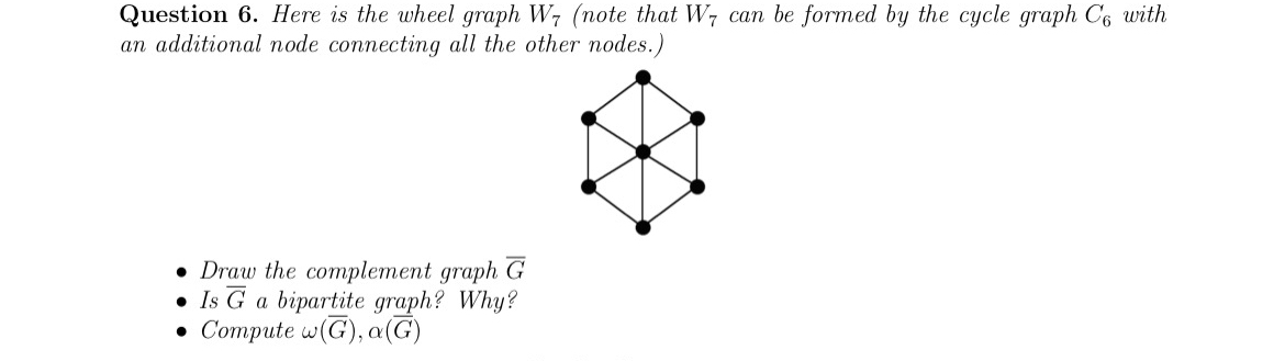  Question 6. Here is the wheel graph W7(note that W7 can