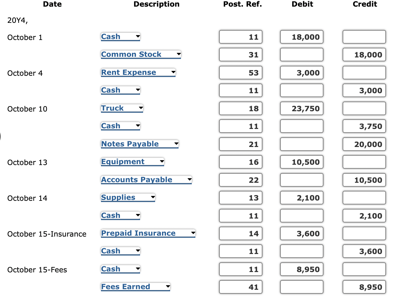 Based on this journal entry: 2. Post (in chronological order) the journal