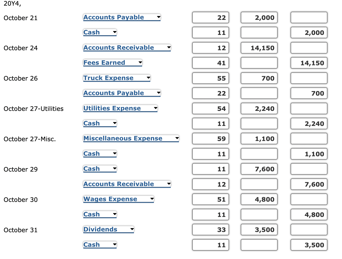 to a ledger of four-column accounts, inserting appropriate posting references as each