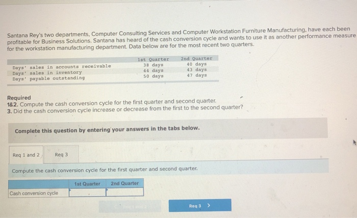  Santana Rey's two departments, Computer Consulting Services and Computer Workstation Furniture