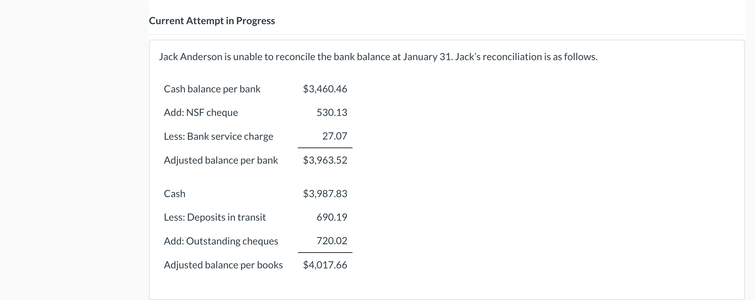  Current Attempt in Progress Jack Anderson is unable to reconcile the