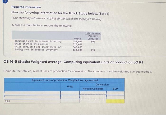  Required information Use the following information for the Quick Study below.