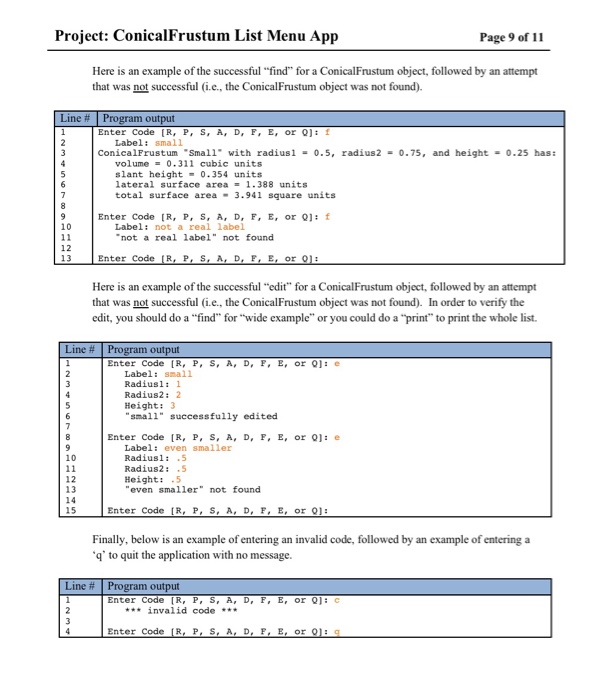 in the ConicalFrustumList object, (7) Edit a ConicalFrustum in the ConicalFrustumList object,