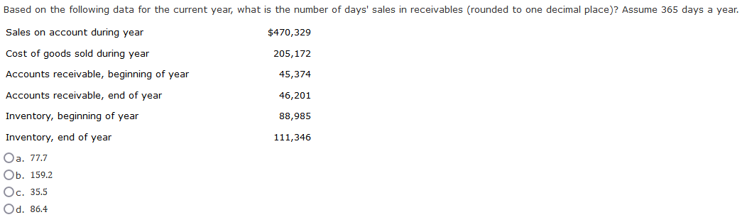 Based on the following data for the current year, what is