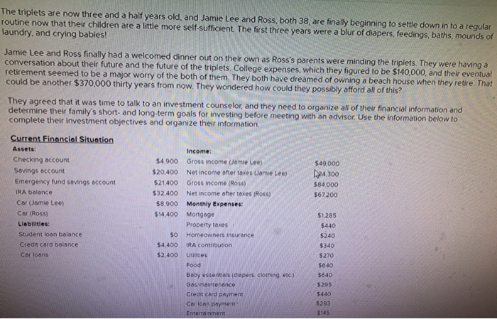  Liabilities are below assets The triplets are now three and a