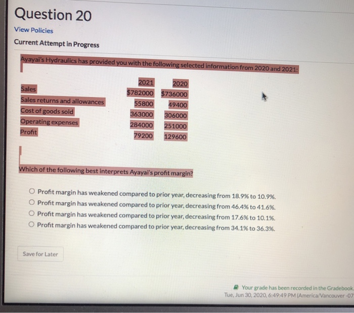 can anyone answer this question ASAP? Question 20 View Policies Current Attempt