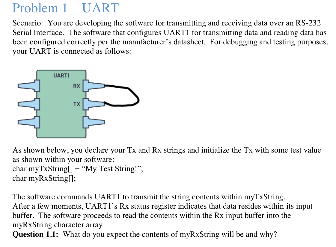  Problem 1- UART Scenario: You are developing the software for transmitting