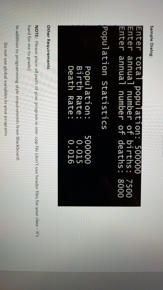 that stores current population, annual number of births, and an annual number