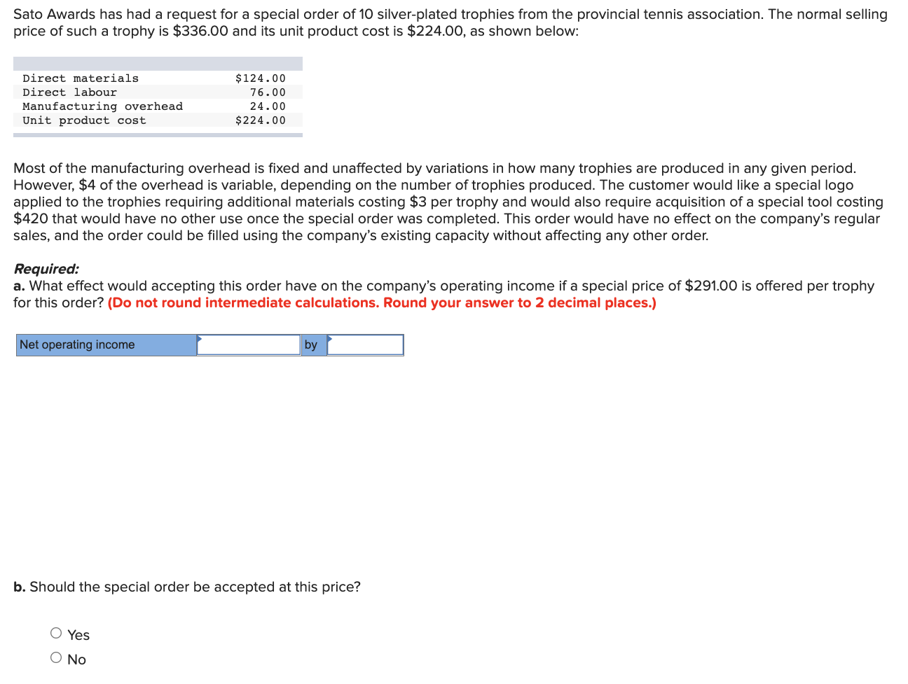  Sato Awards has had a request for a special order of