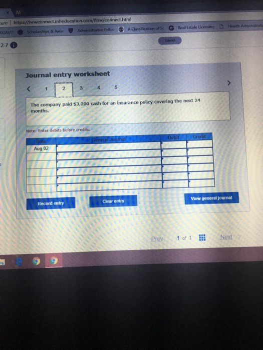  ure / https// GAUD 2-7 flow/connect.html Journal entry worksheet The company