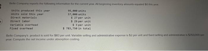  year. Compute the net income under absorption costing