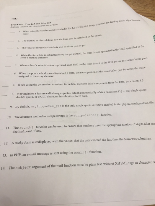  True or False fest2 True/False True is A and False is