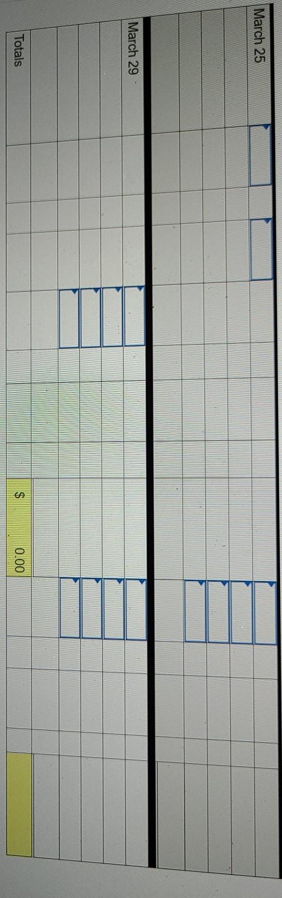 18 Purchase Mar 25 Purchase Mar. 29 Sales Totals 120 units @