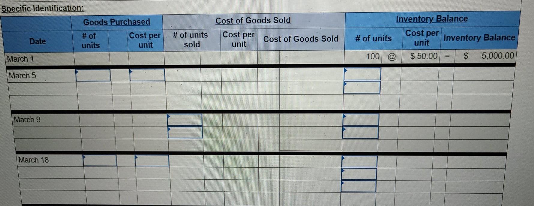 units from beginning inventory and 340 units from the March 5 purchase,