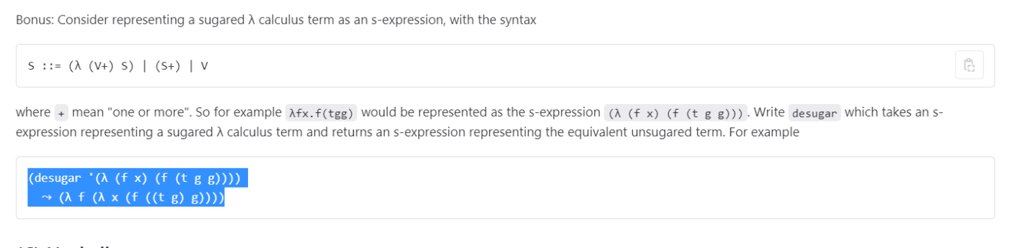 DONE IN SCHEME : Consider representing a sugared calculus term as an