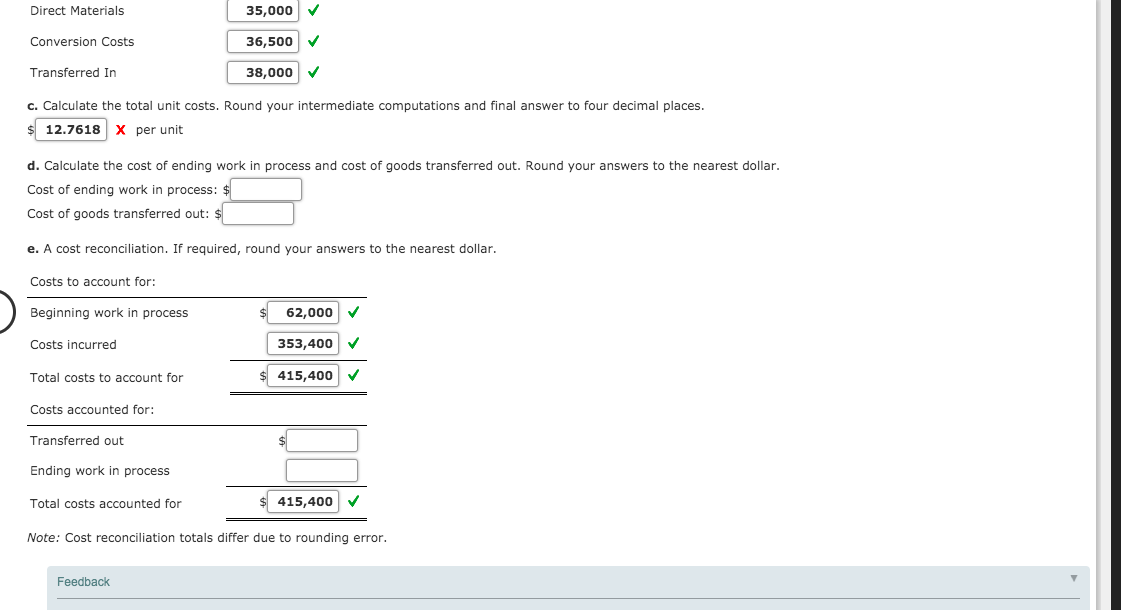 for: Units completed and transferred out: Started and completed 20,000 From beginning