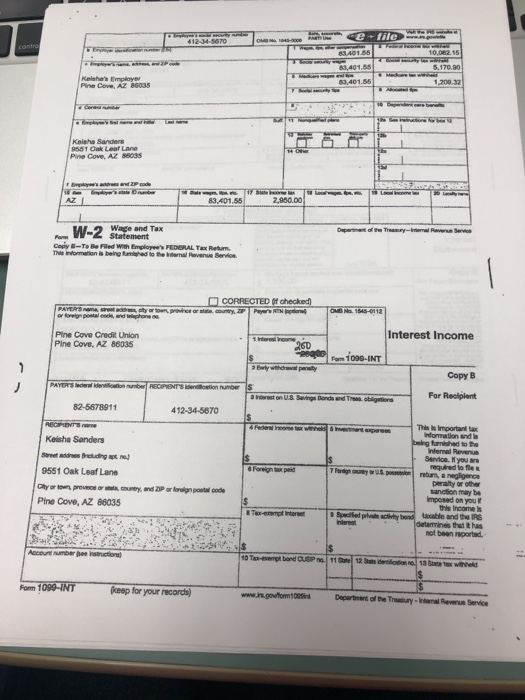 1098-E and 1098 (following this page). She has also provided the following