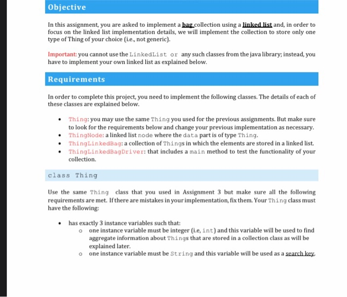 on the instruction you have 4 classes to implement 1. thing class