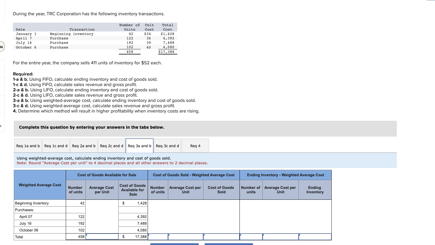 b. Using LIFO, calculate ending inventory and cost of goods sold. 2-c