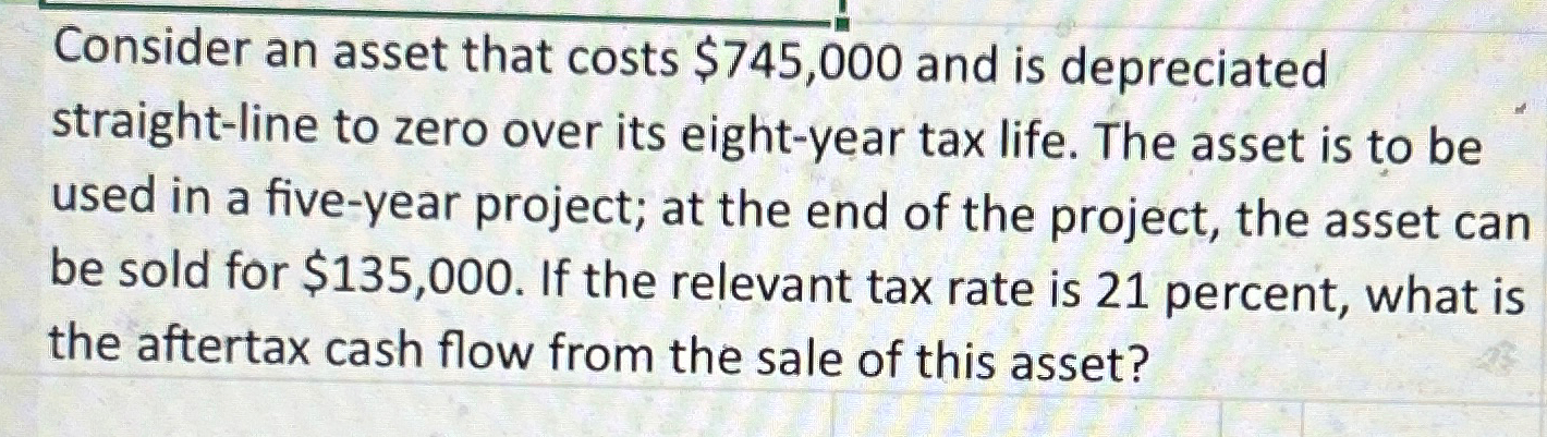  Consider an asset that costs $745,000 and is depreciated straight-line to