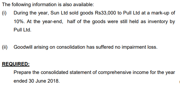Pull Ltd acquired 75% of the ordinary capital of Sun Ltd. There