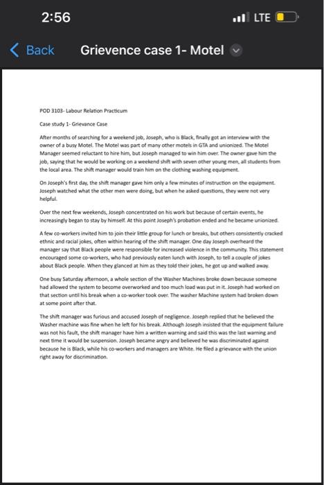  POD 3103-Labour Relation Procticum Case study 1-Grievance Case After months of