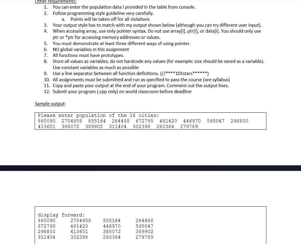 example, the following table shows all major cities with a population of