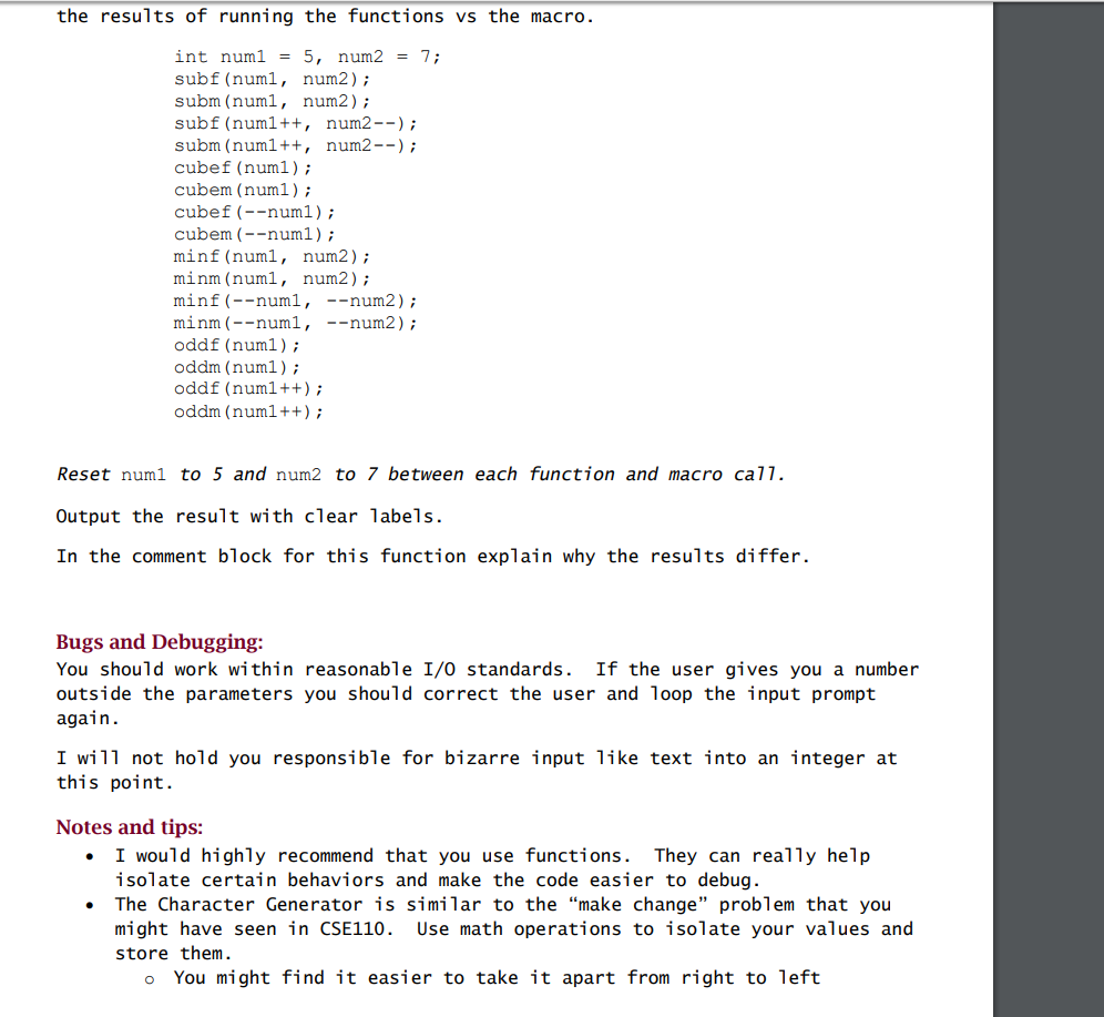 menu and make it function properly. If the user inputs something incorrect,
