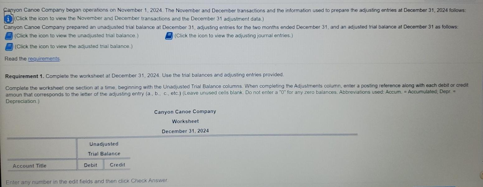  thanks in advance Canyon Canoe Company began operations on November 1,