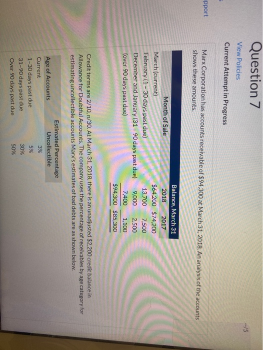  Question 7 --/5 View Policies Current Attempt in Progress apport Marx